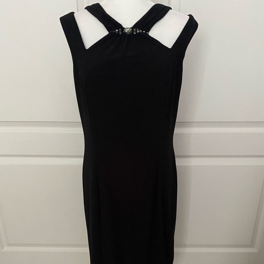 Anne Klein Black Sleeveless Cocktail Dress with Beaded Neckline